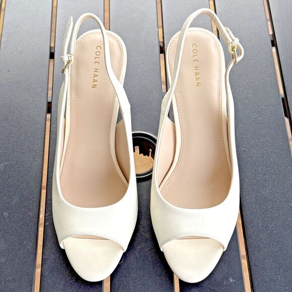 NWOB Cole Haan Maya White Ivory Leather Slingback Pumps 3” Heel Women’s Size 8B - Picture 5 of 9